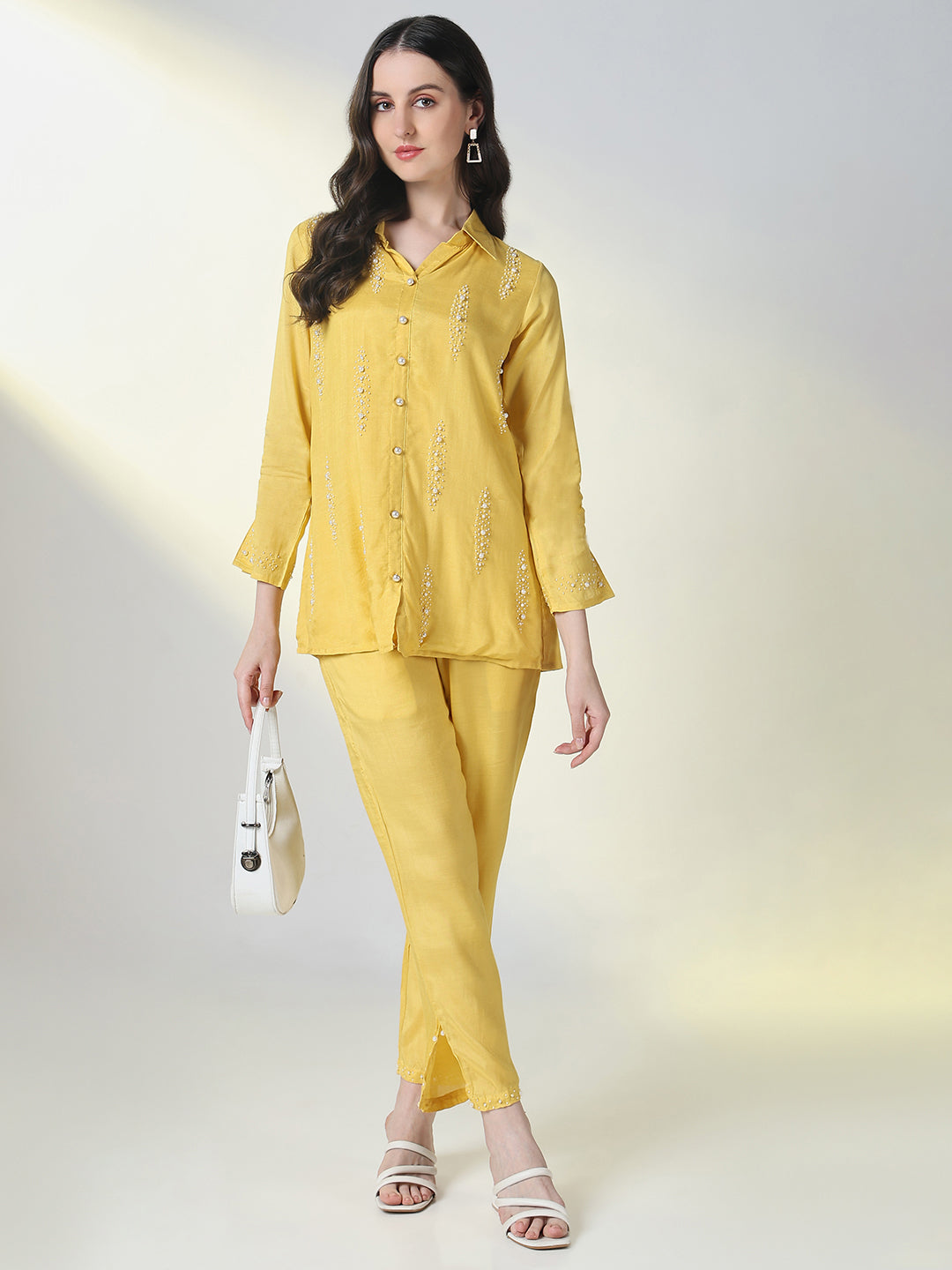 Women Yellow Solid Co Ords Set