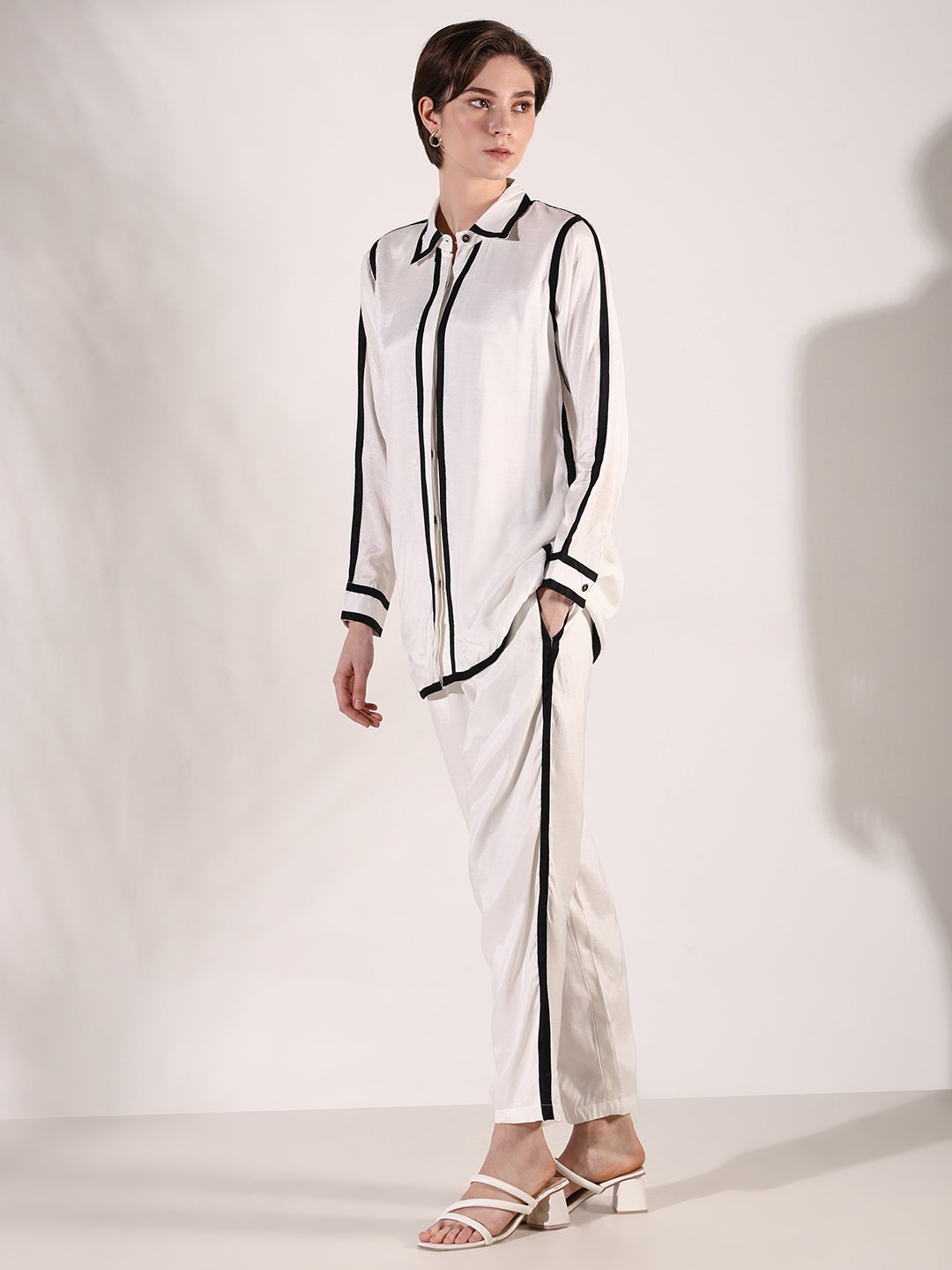 Women's Solid White Casual Co-Ords Set