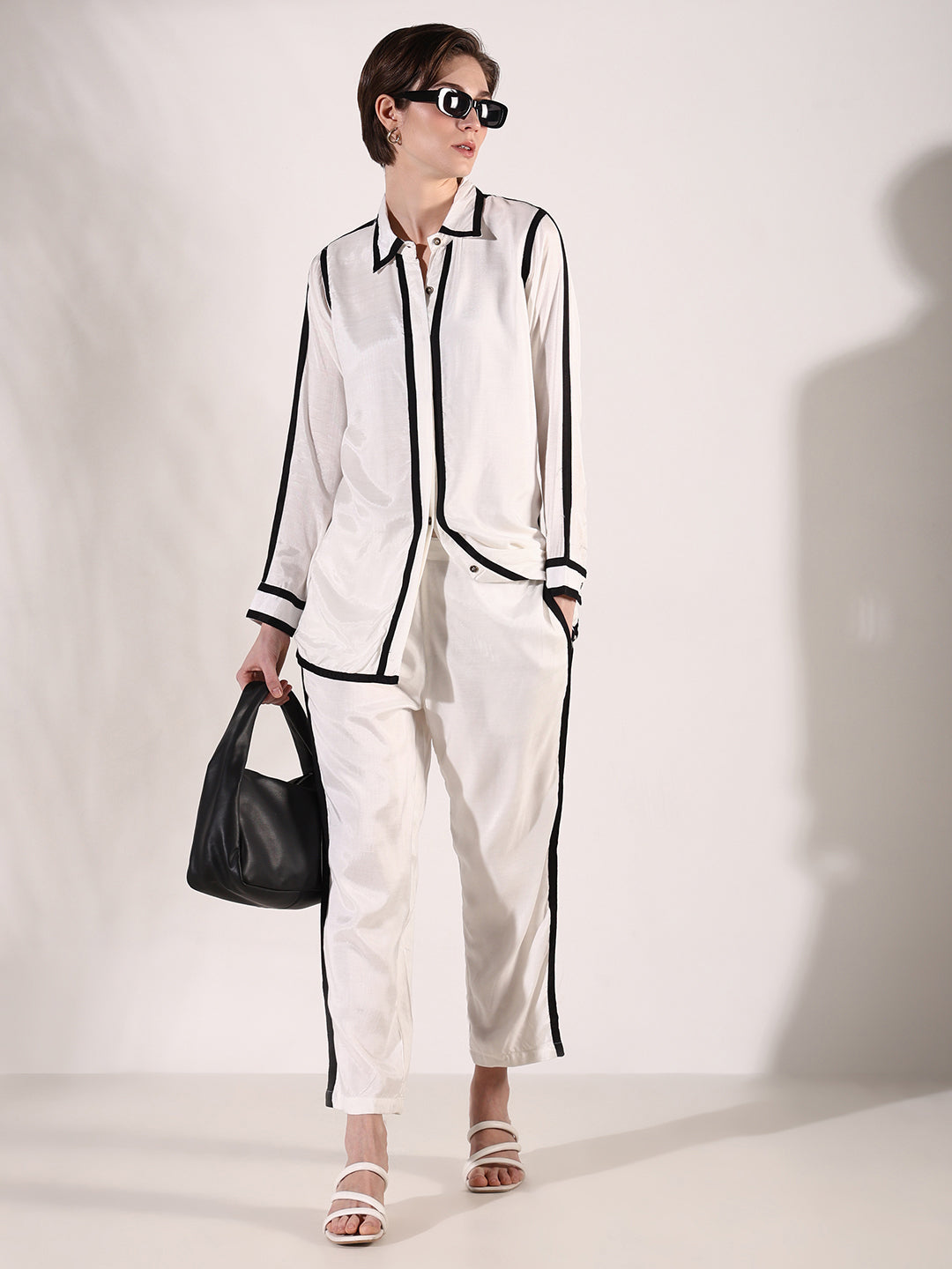 Women's Solid White Casual Co-Ords Set