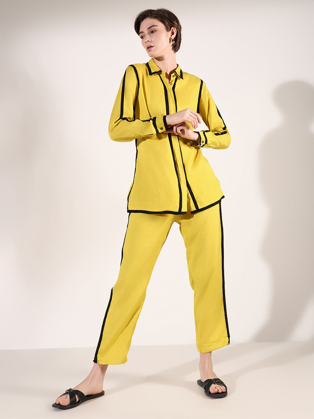 Women's Solid Yellow Co-Ords Set