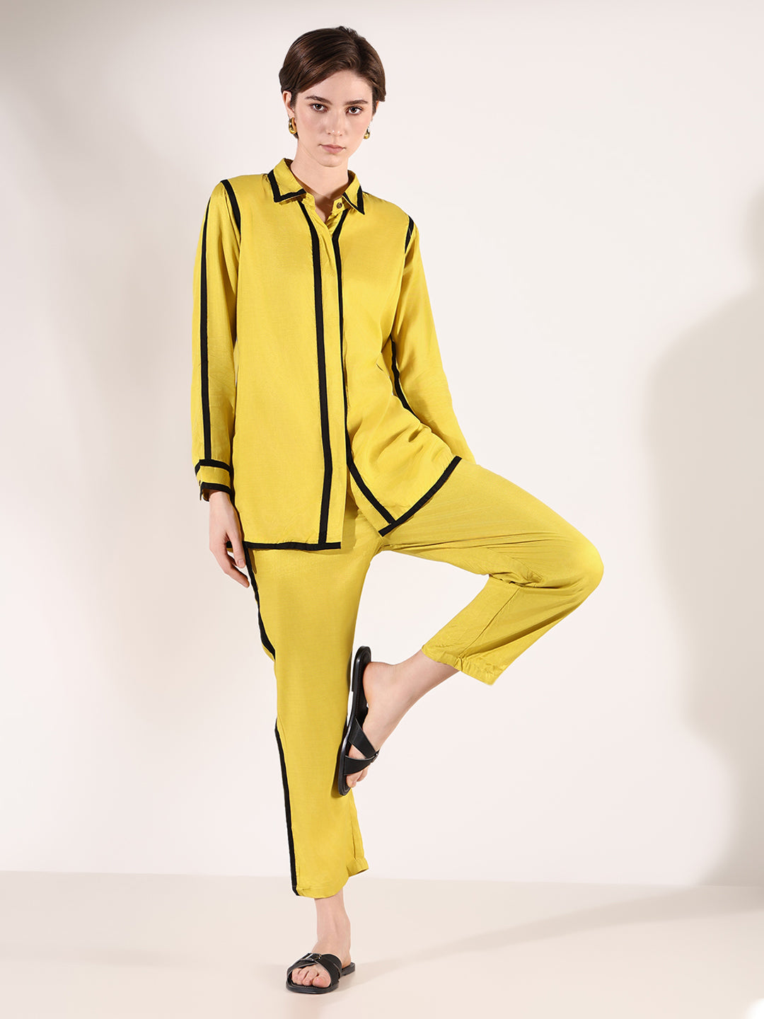 Women's Solid Yellow Co-Ords Set