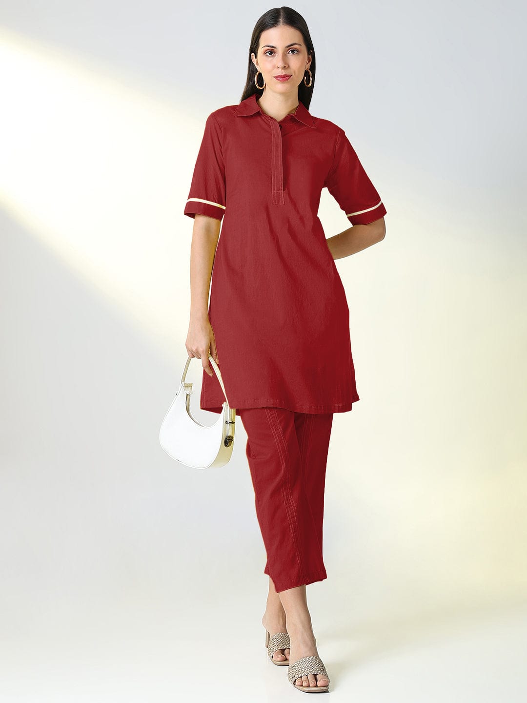Women's Maroon Straight Kurta with Pants
