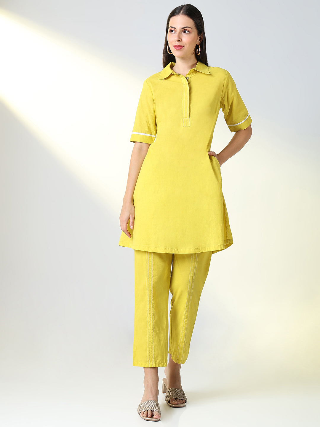 Women Yellow Solid Co Ords Set