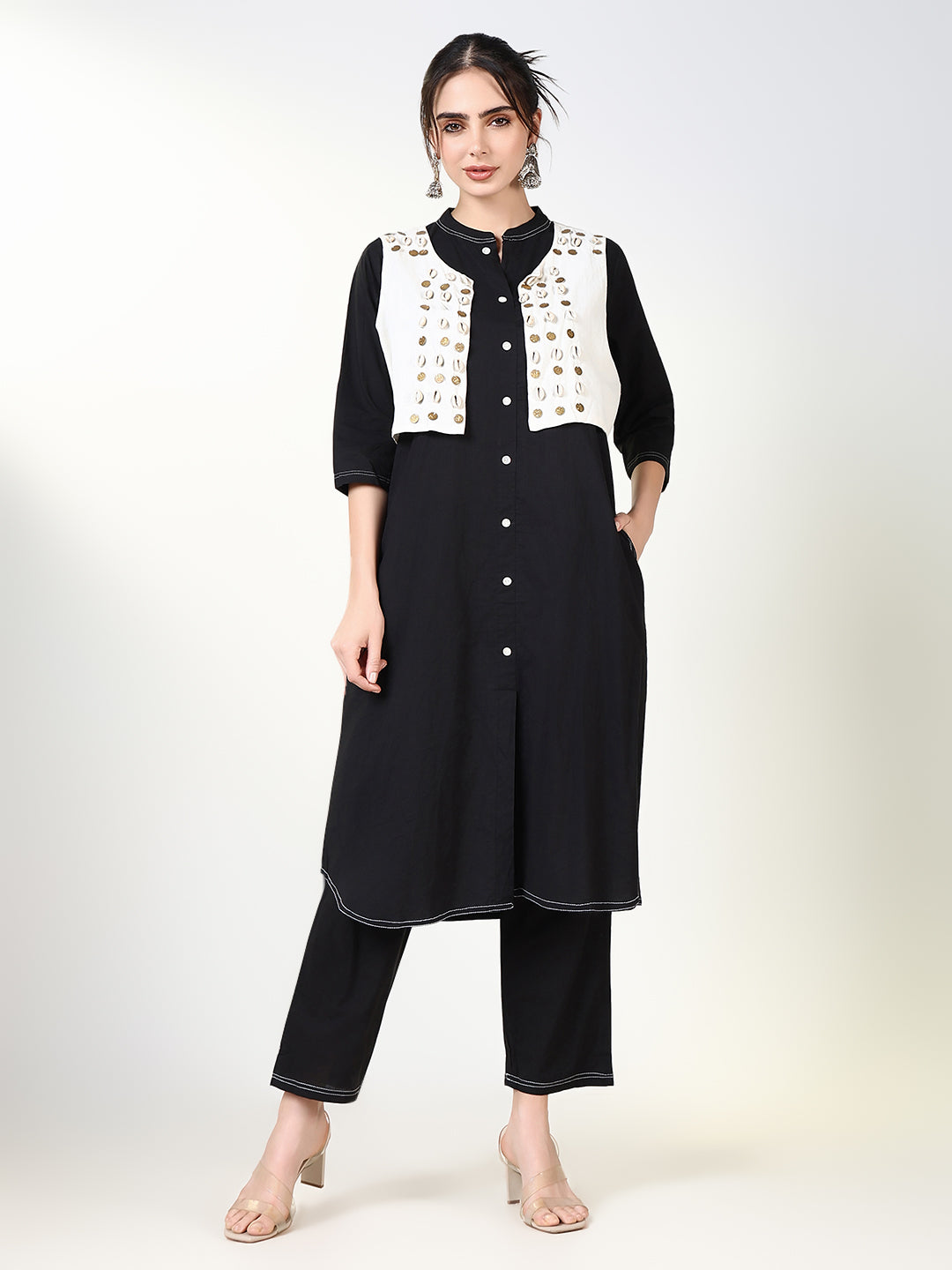 Women Solid Black A Line Kurta Set