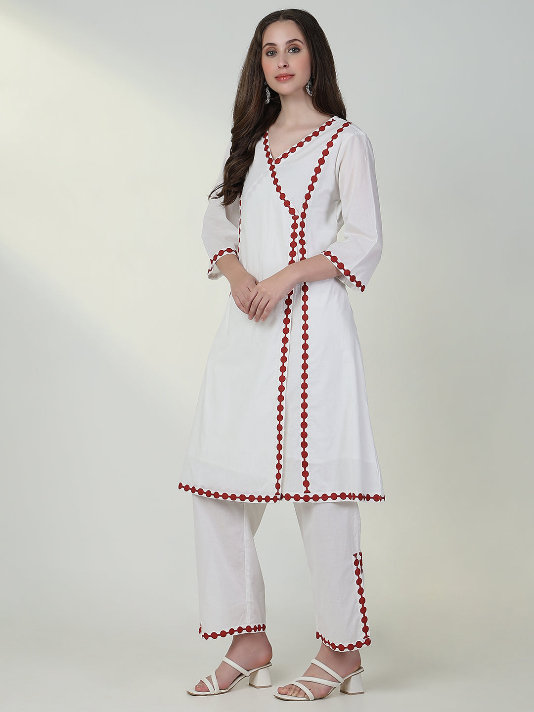 Women Solid White A Line Kurta Set