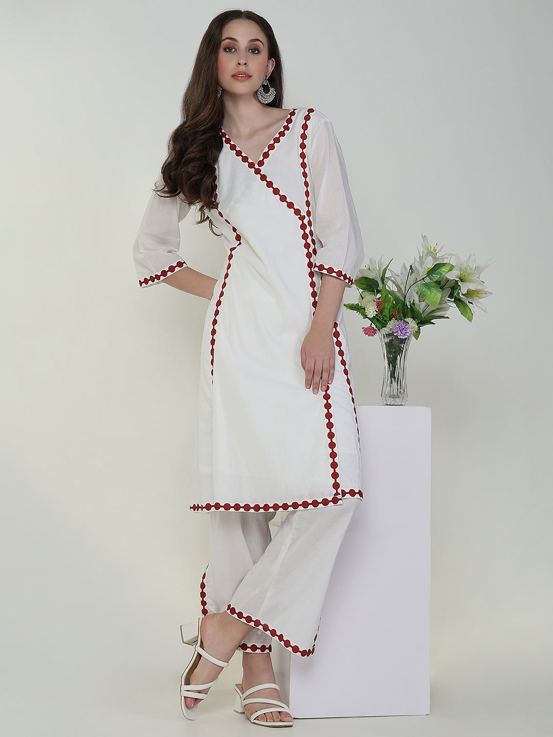 Women Solid White A Line Kurta Set