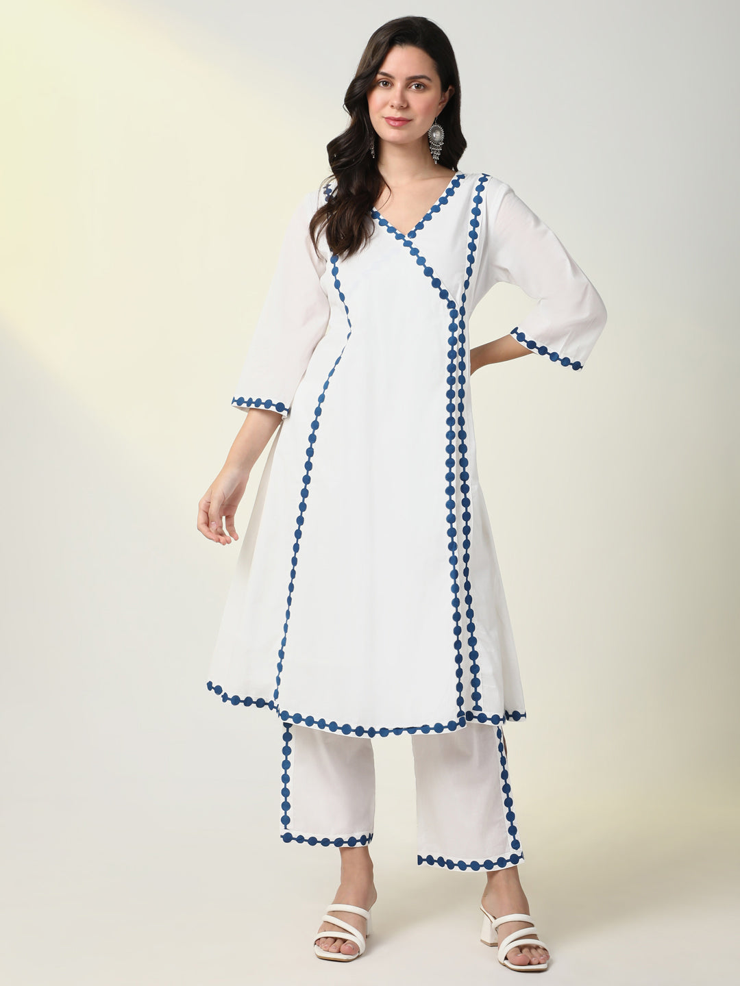 Women White Solid A-Line Kurta Set