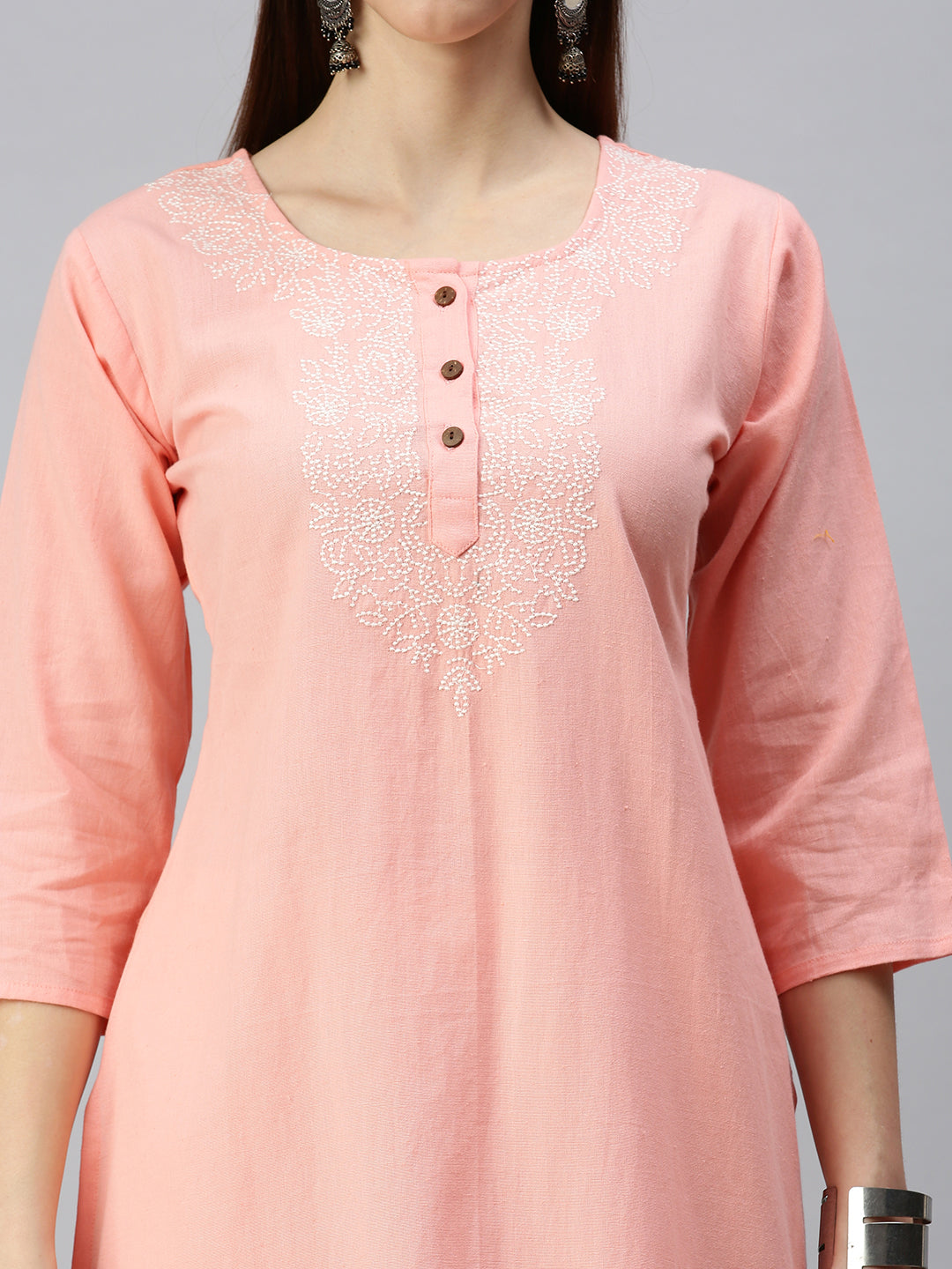 Women Straight Pink Embroidered Kurta and Trousers