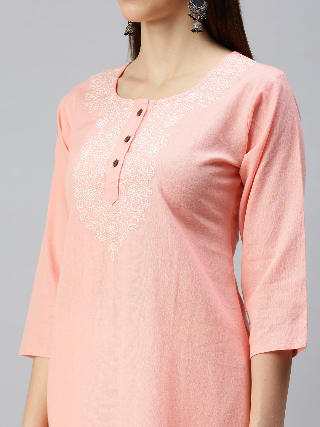 Women Straight Pink Embroidered Kurta and Trousers