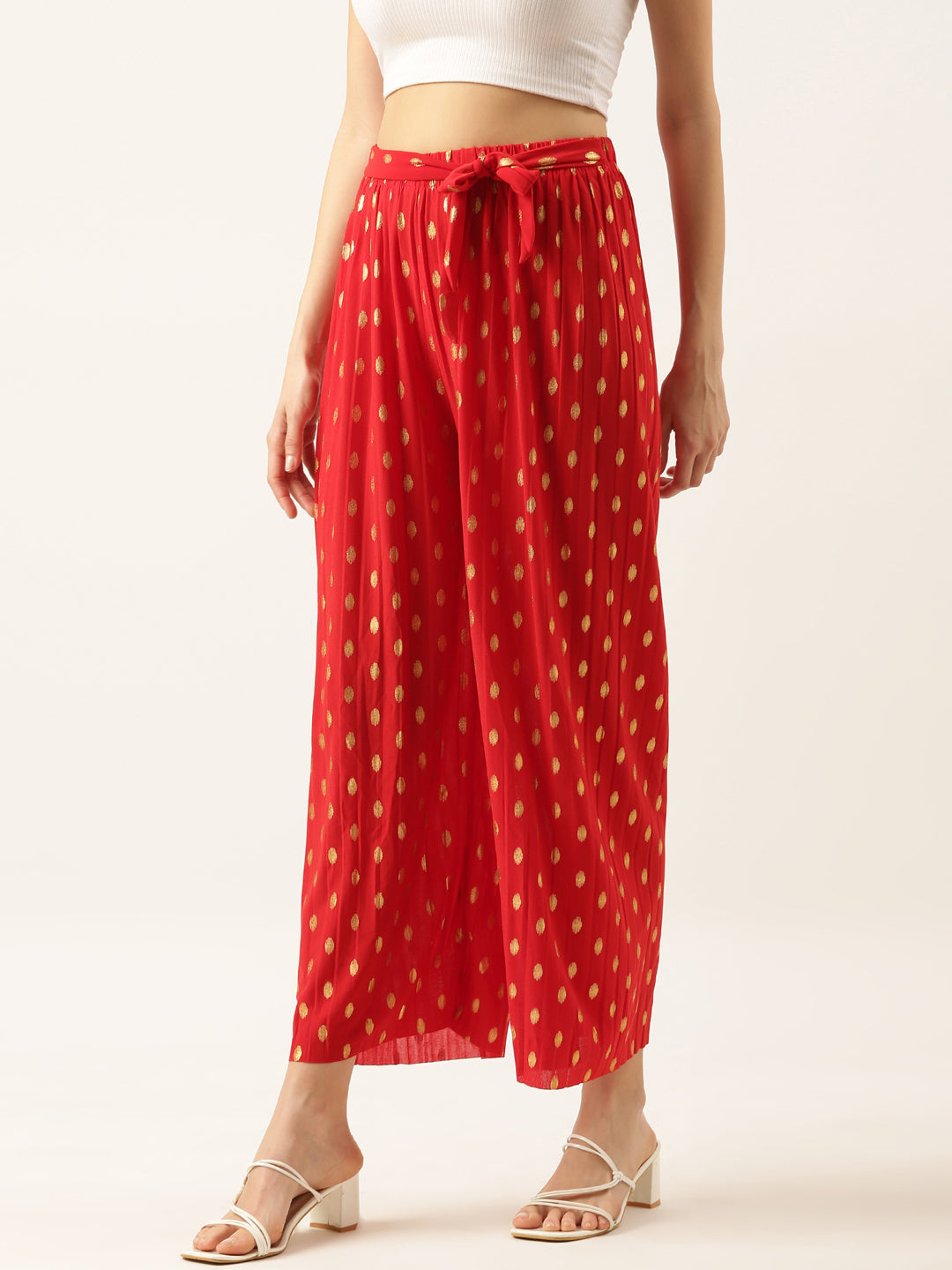 Women's Red Printed Parallel Trouser