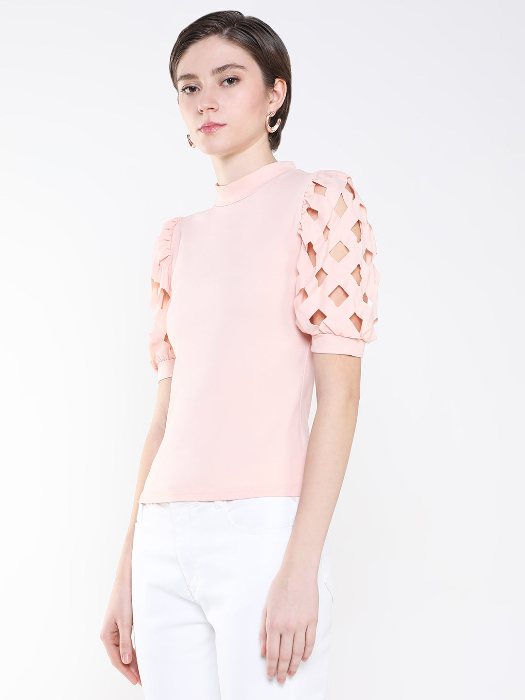 Women Solid Peach Fitted Top