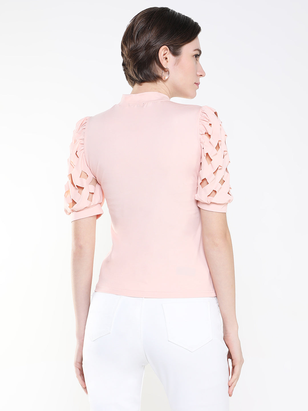 Women Solid Peach Fitted Top