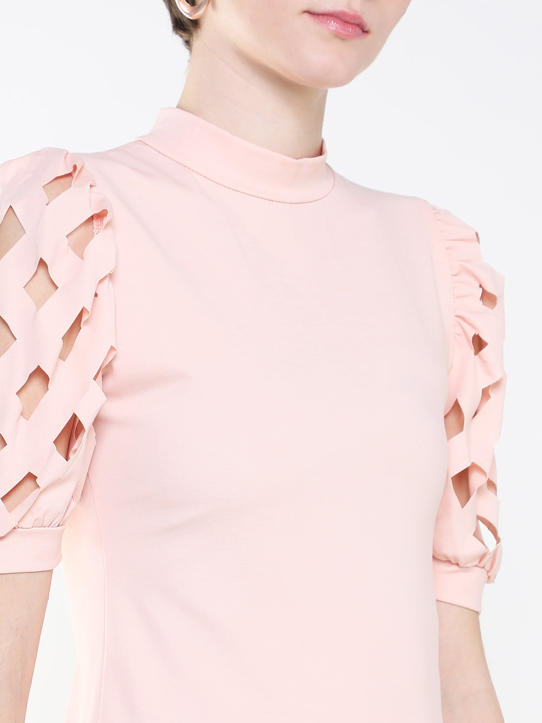 Women Solid Peach Fitted Top