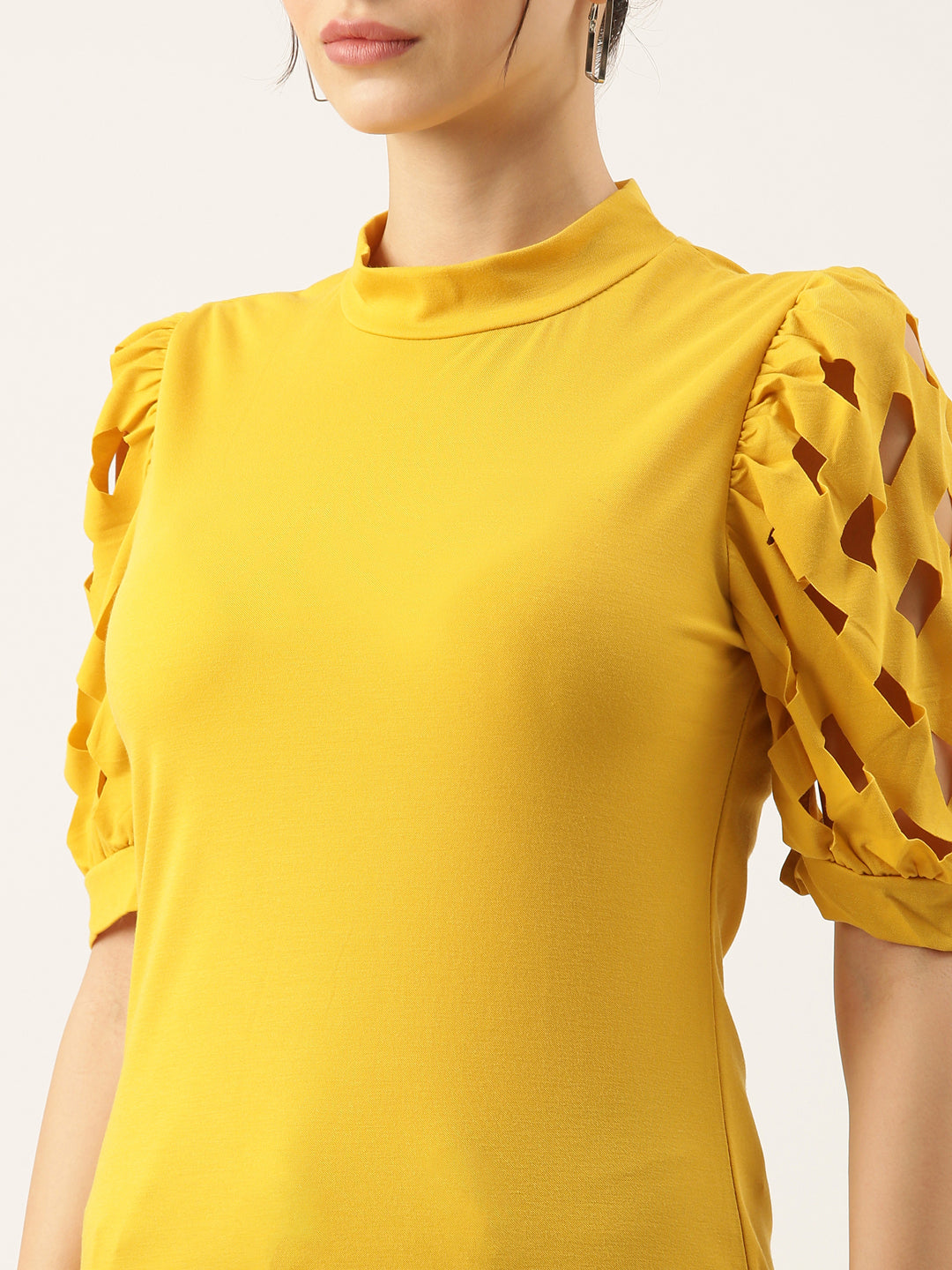 Women Solid Yellow Fitted Top