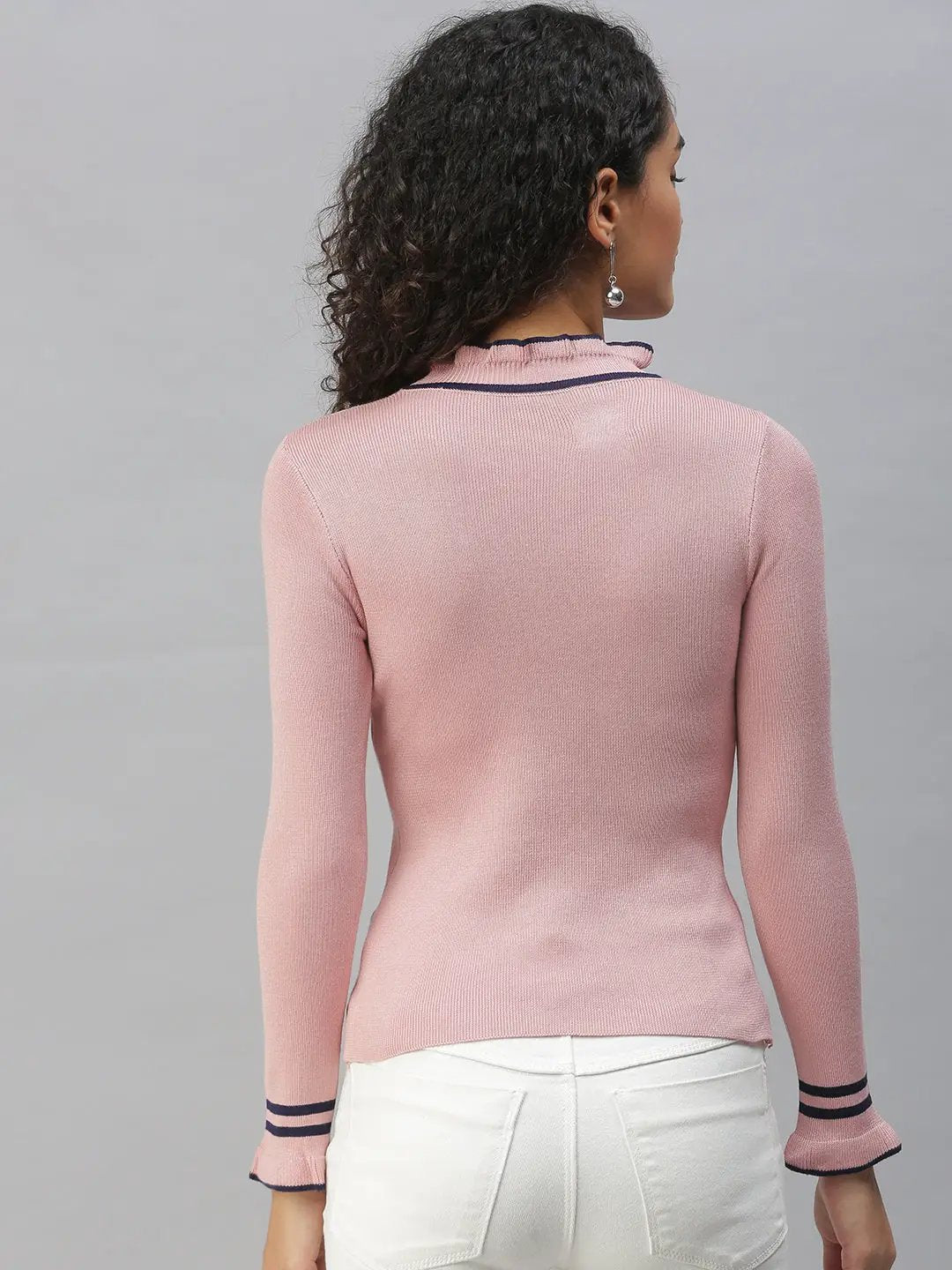 Women's High Neck Solid Mauve Fitted Top