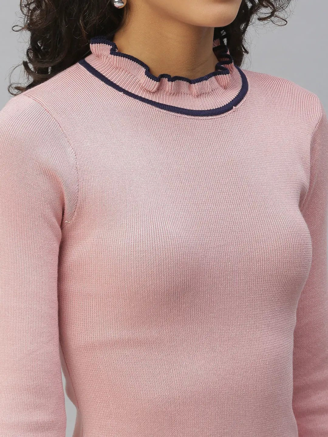 Women's High Neck Solid Mauve Fitted Top