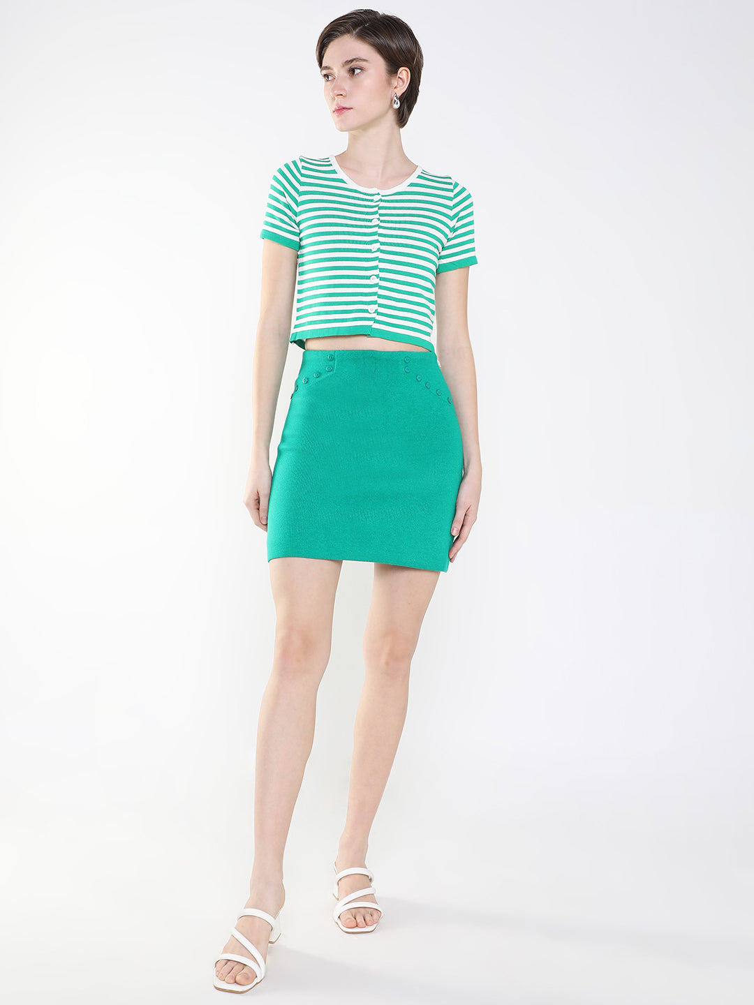 Women Striped Green Fitted Top