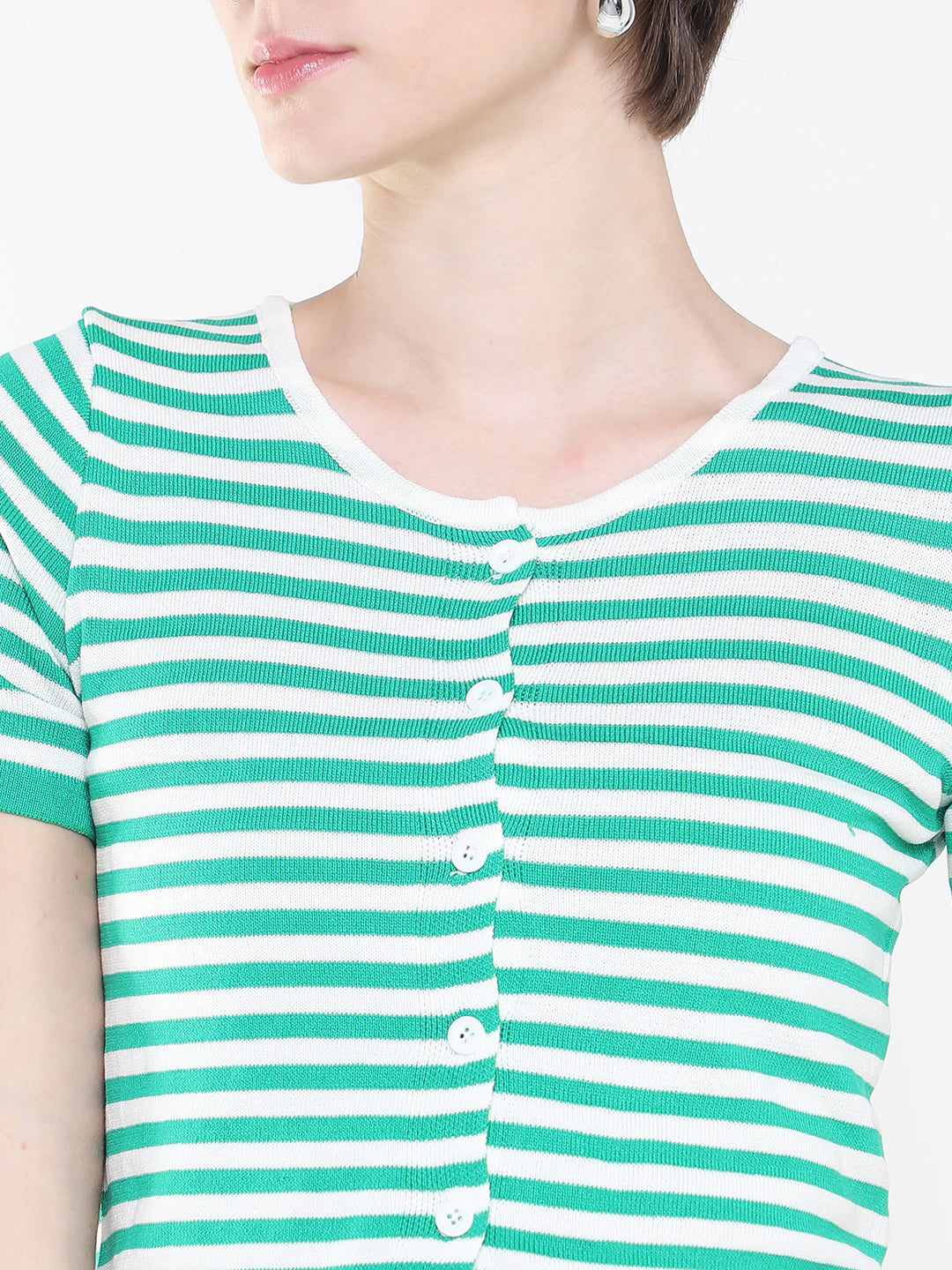 Women Striped Green Fitted Top