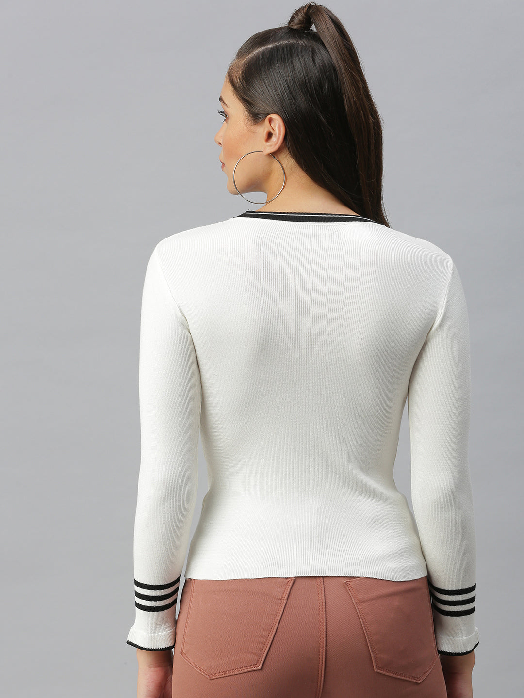 Women Solid Off White Fitted Top