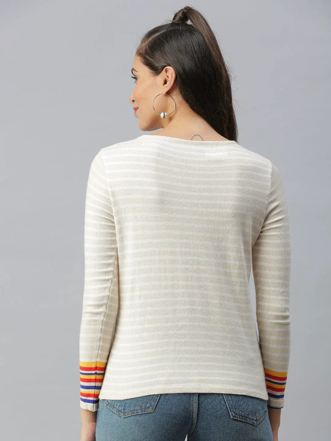 Women's Striped Beige Fitted Top