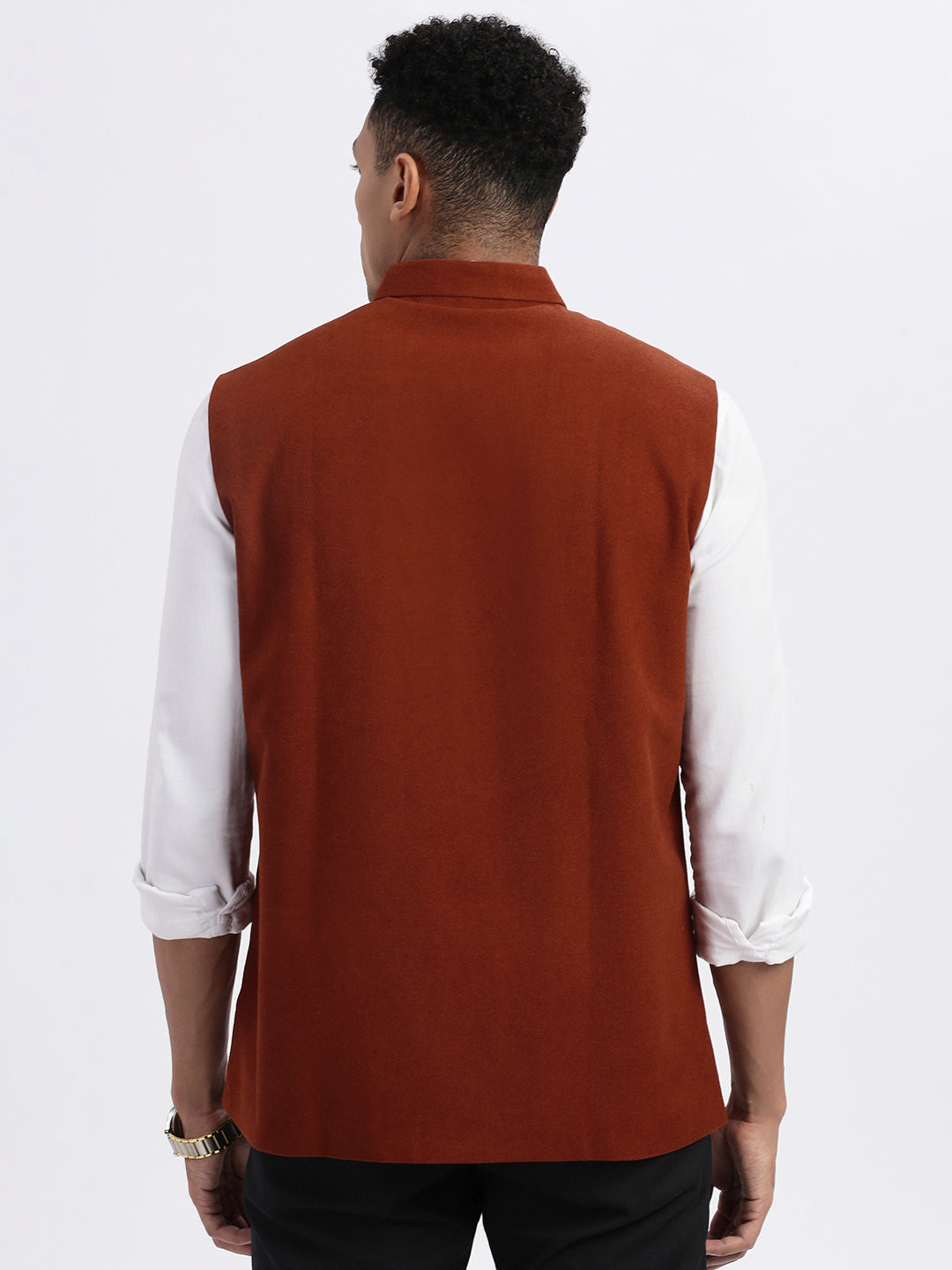 Men Brown Solid Nehru Jacket