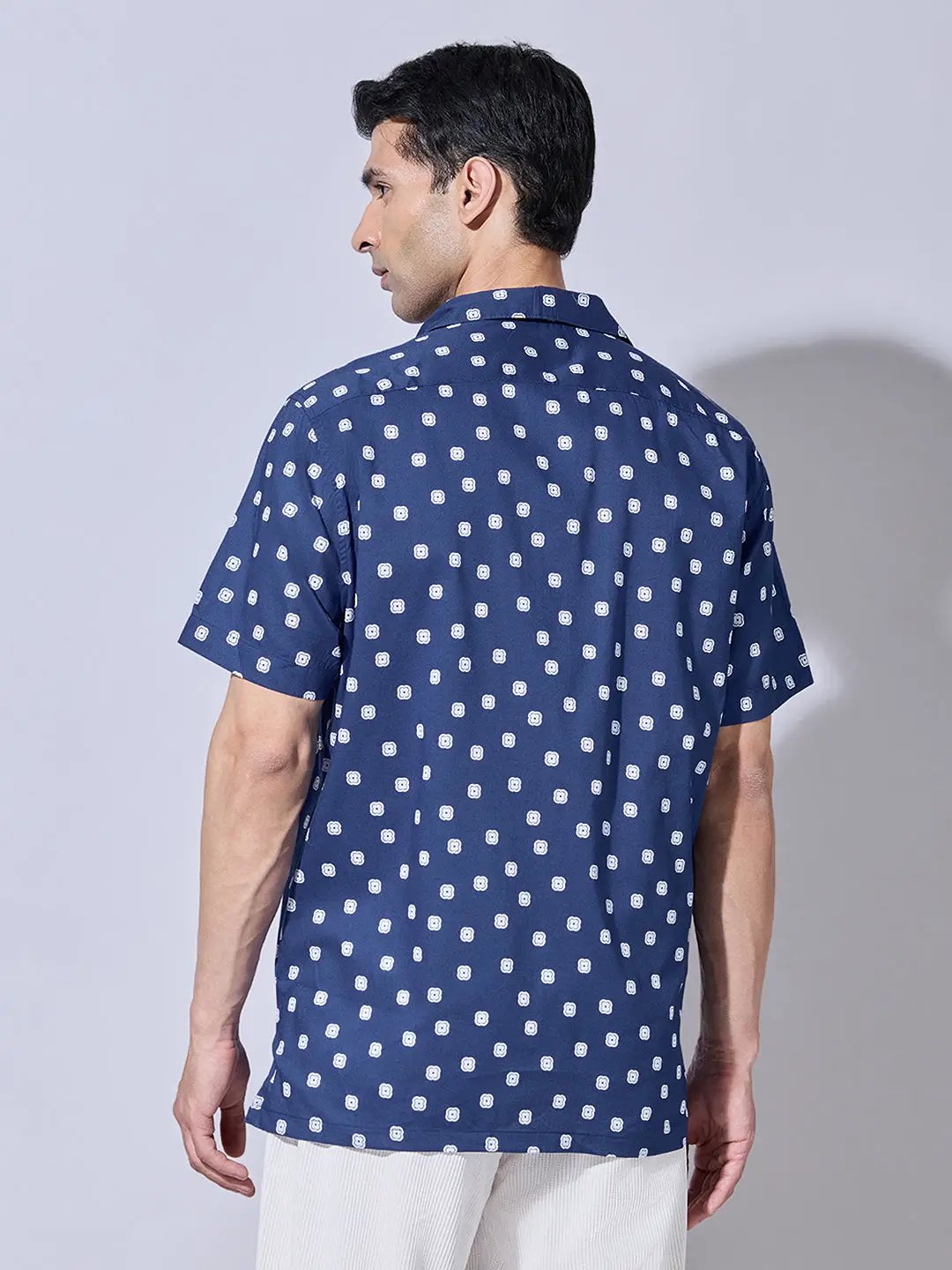 Men's Printed Blue Cuban Collar Shirt - from SHOWOFFFF