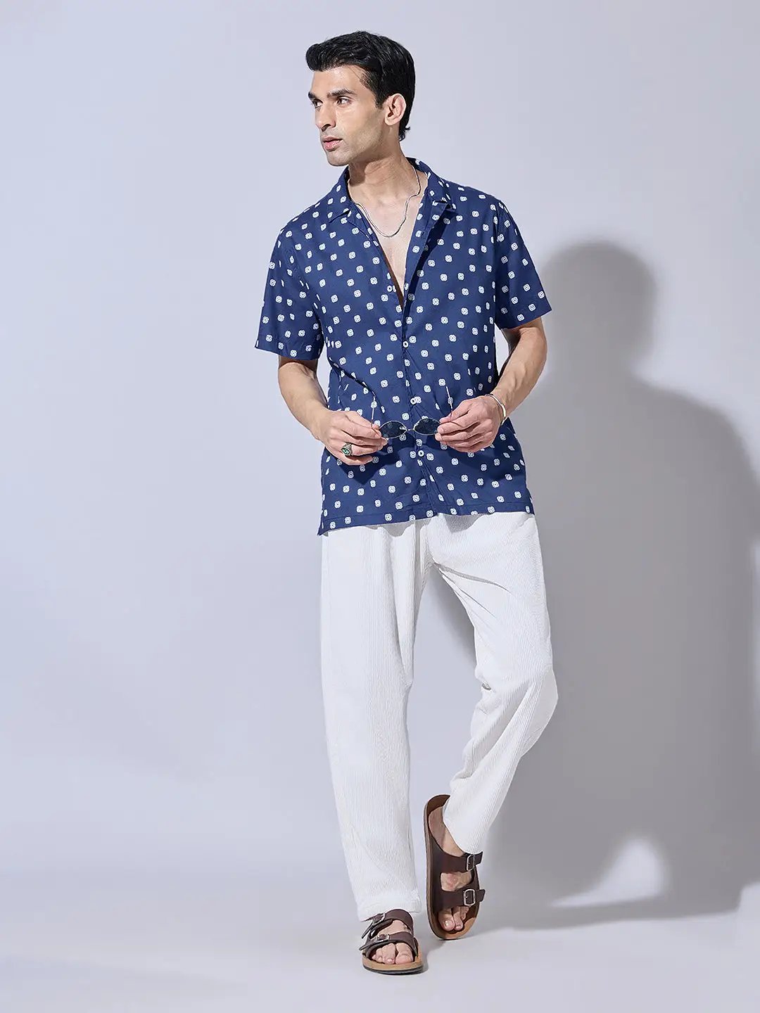 Men's Printed Blue Cuban Collar Shirt - from SHOWOFFFF