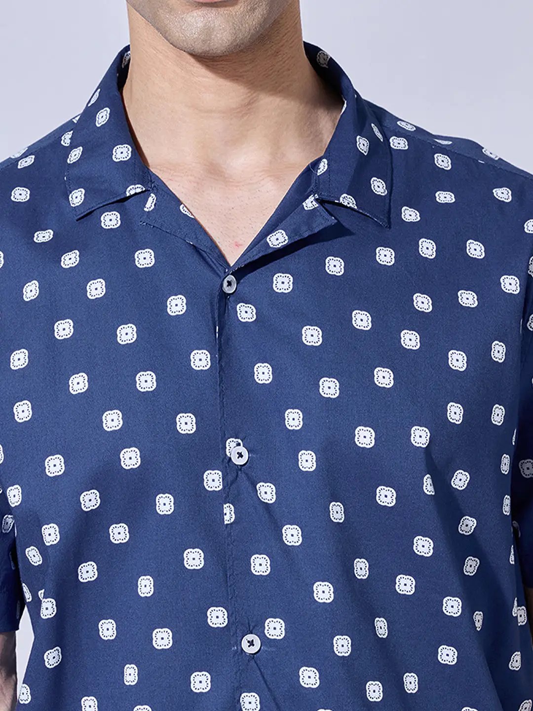 Men's Printed Blue Cuban Collar Shirt - from SHOWOFFFF
