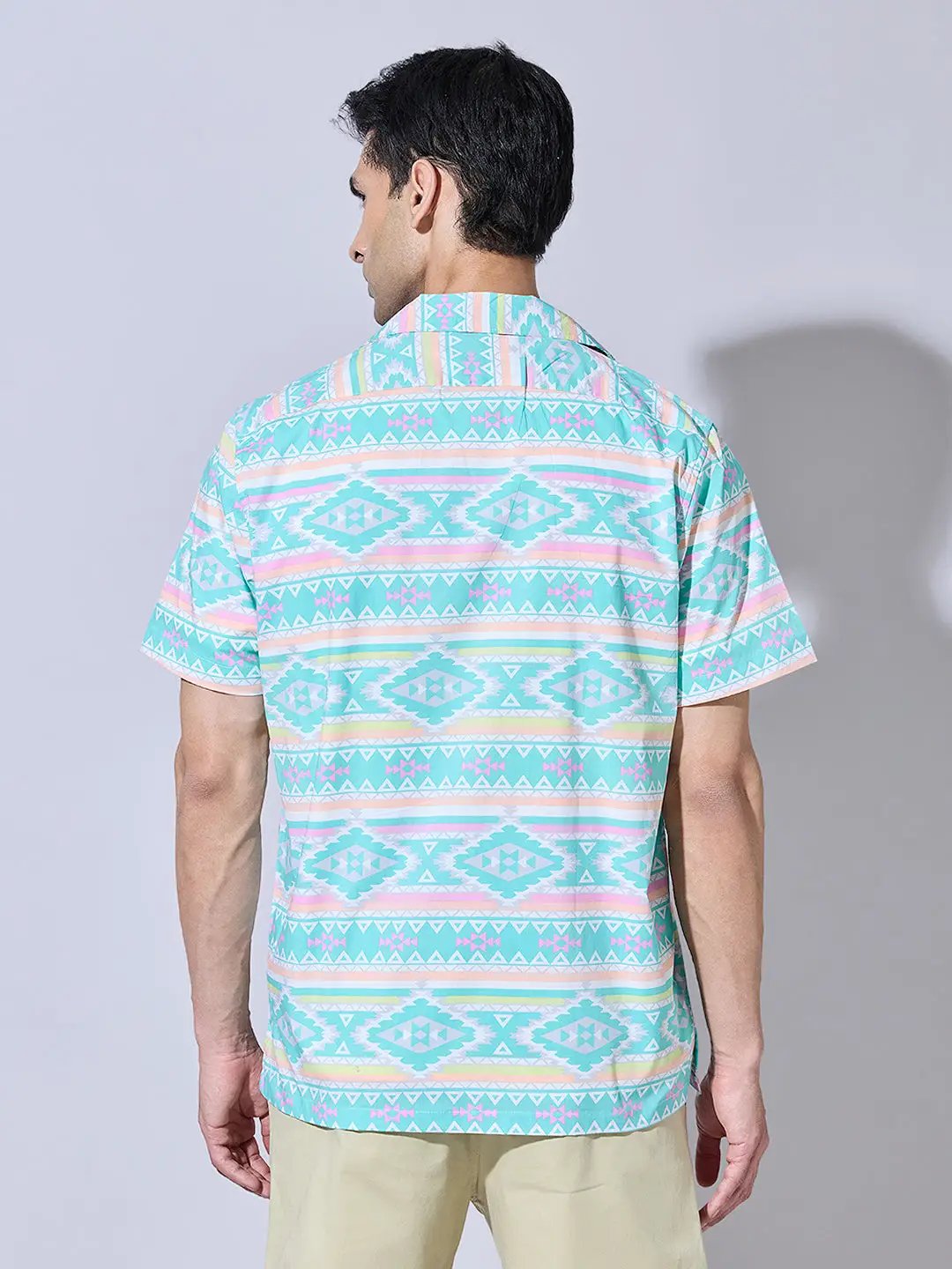 Men's Printed Blue Cuban Collar Shirt - from SHOWOFFFF