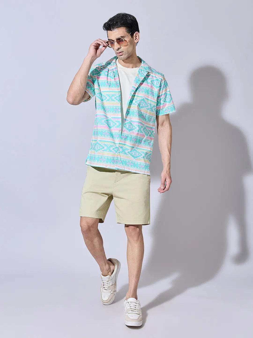 Men's Printed Blue Cuban Collar Shirt - from SHOWOFFFF