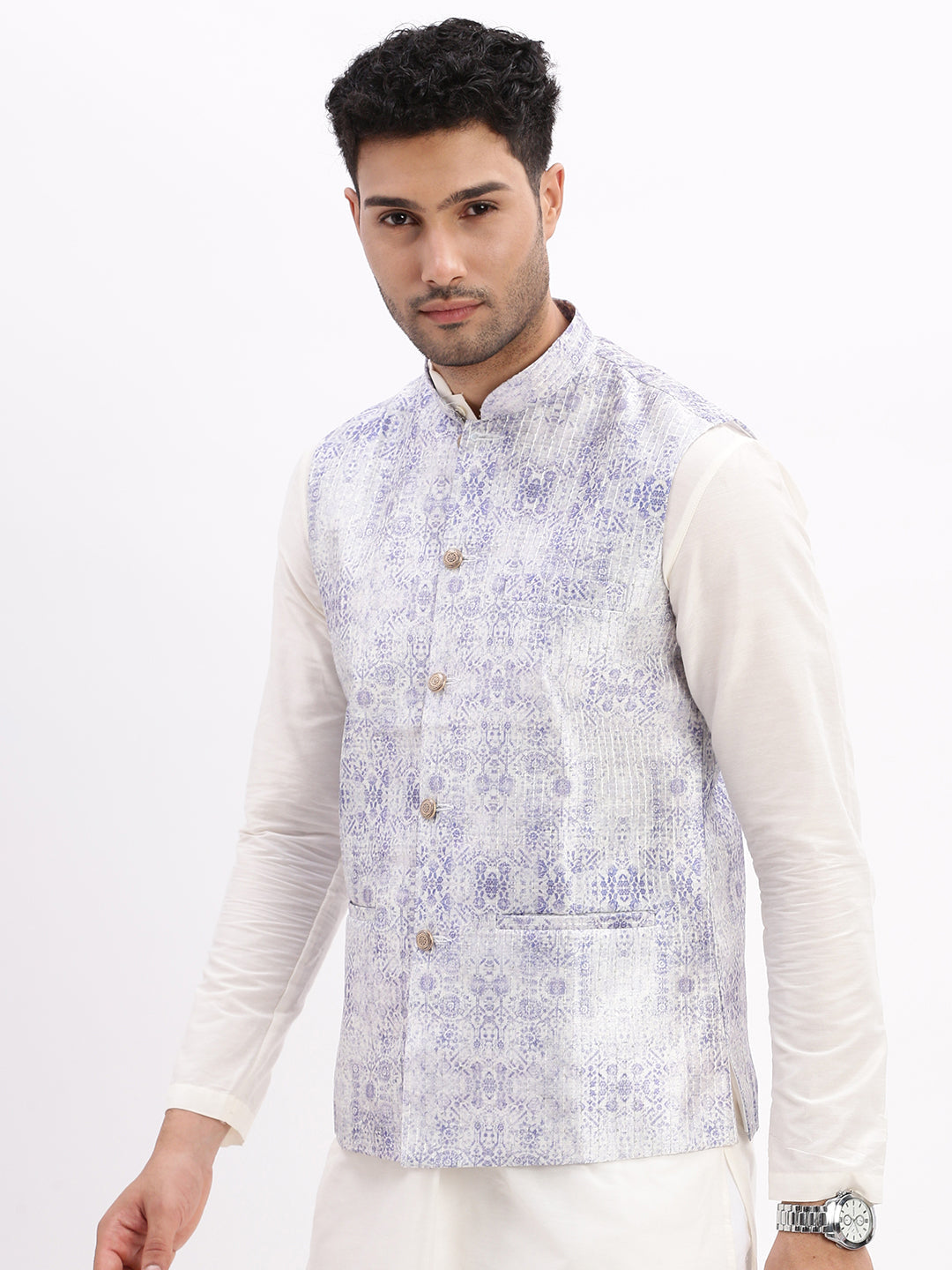 Men Printed Lavender Nehru Jacket