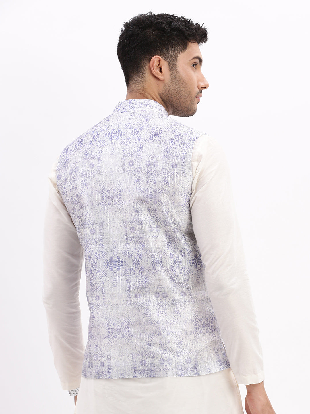 Men Printed Lavender Nehru Jacket