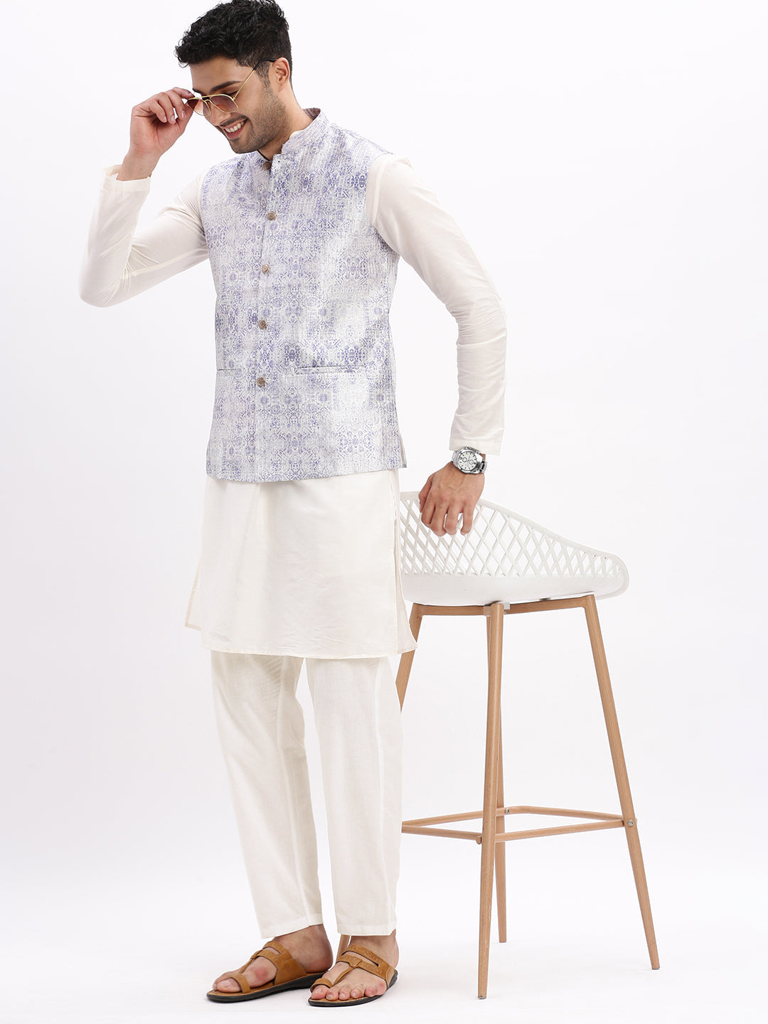 Men Printed Lavender Nehru Jacket