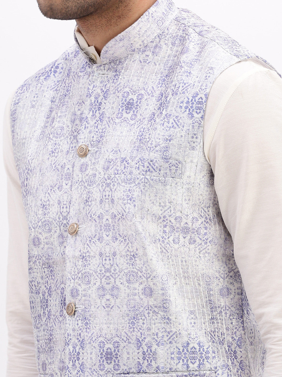 Men Printed Lavender Nehru Jacket