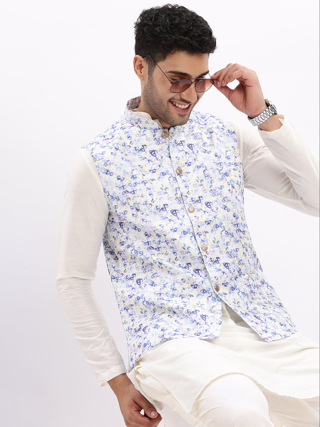 Men Printed Lavender Nehru Jacket