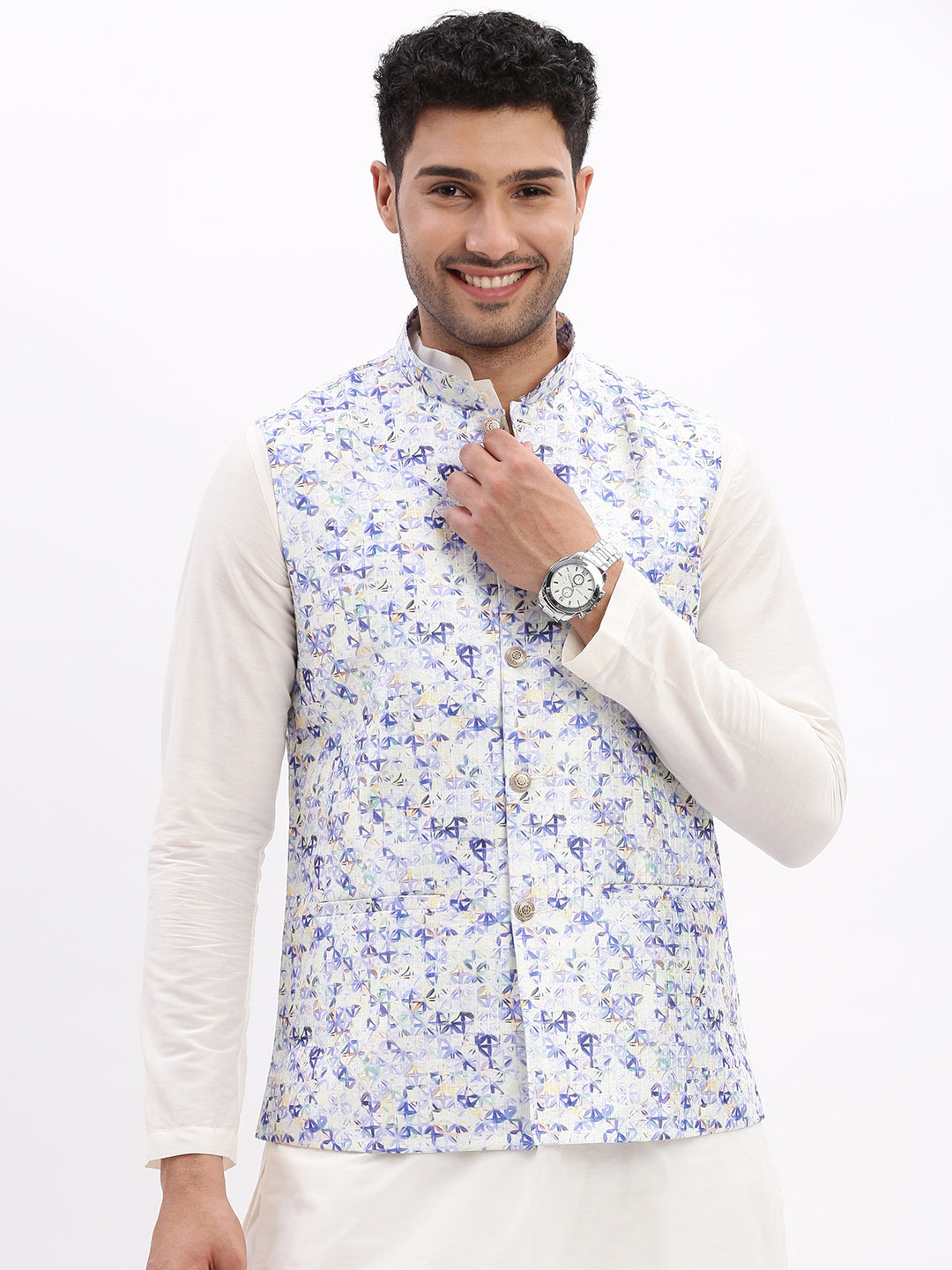 Men Printed Lavender Nehru Jacket