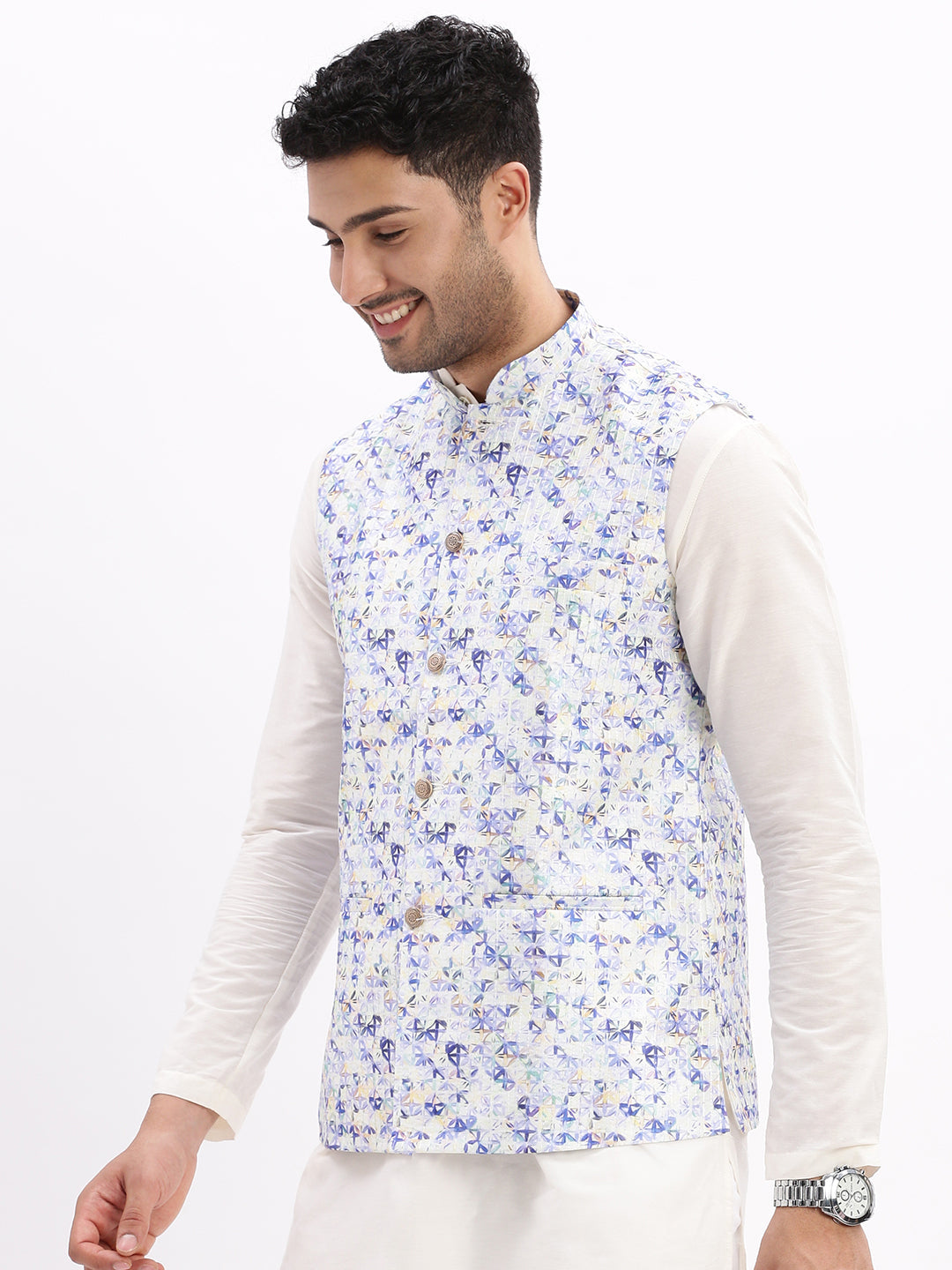 Men Printed Lavender Nehru Jacket