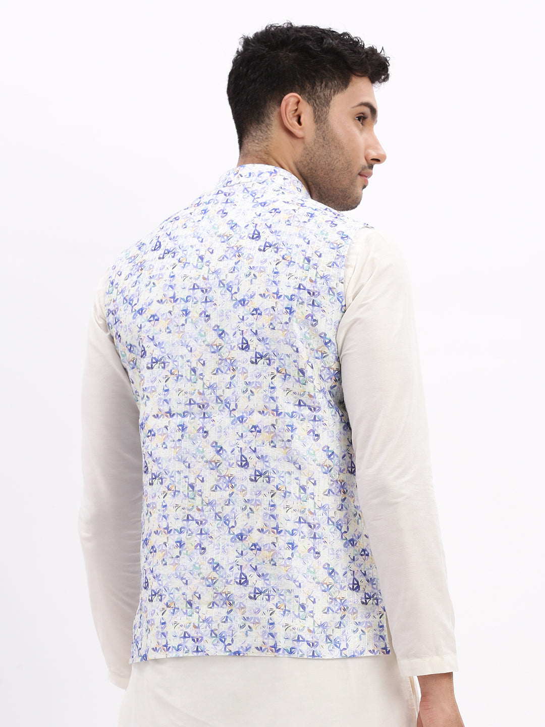 Men Printed Lavender Nehru Jacket