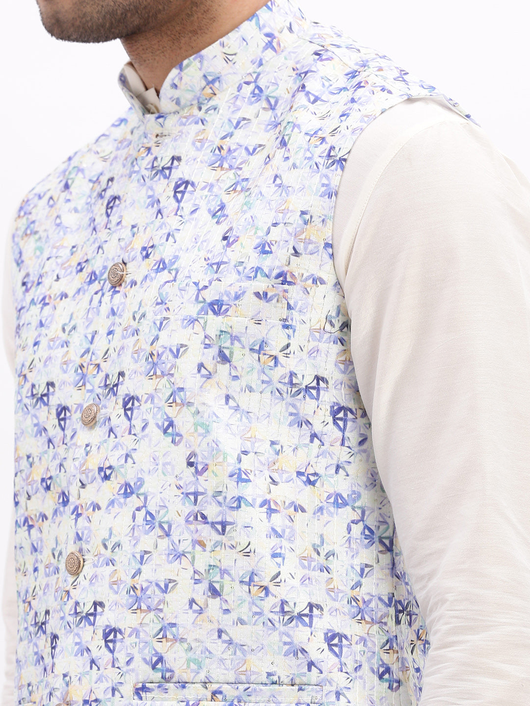 Men Printed Lavender Nehru Jacket