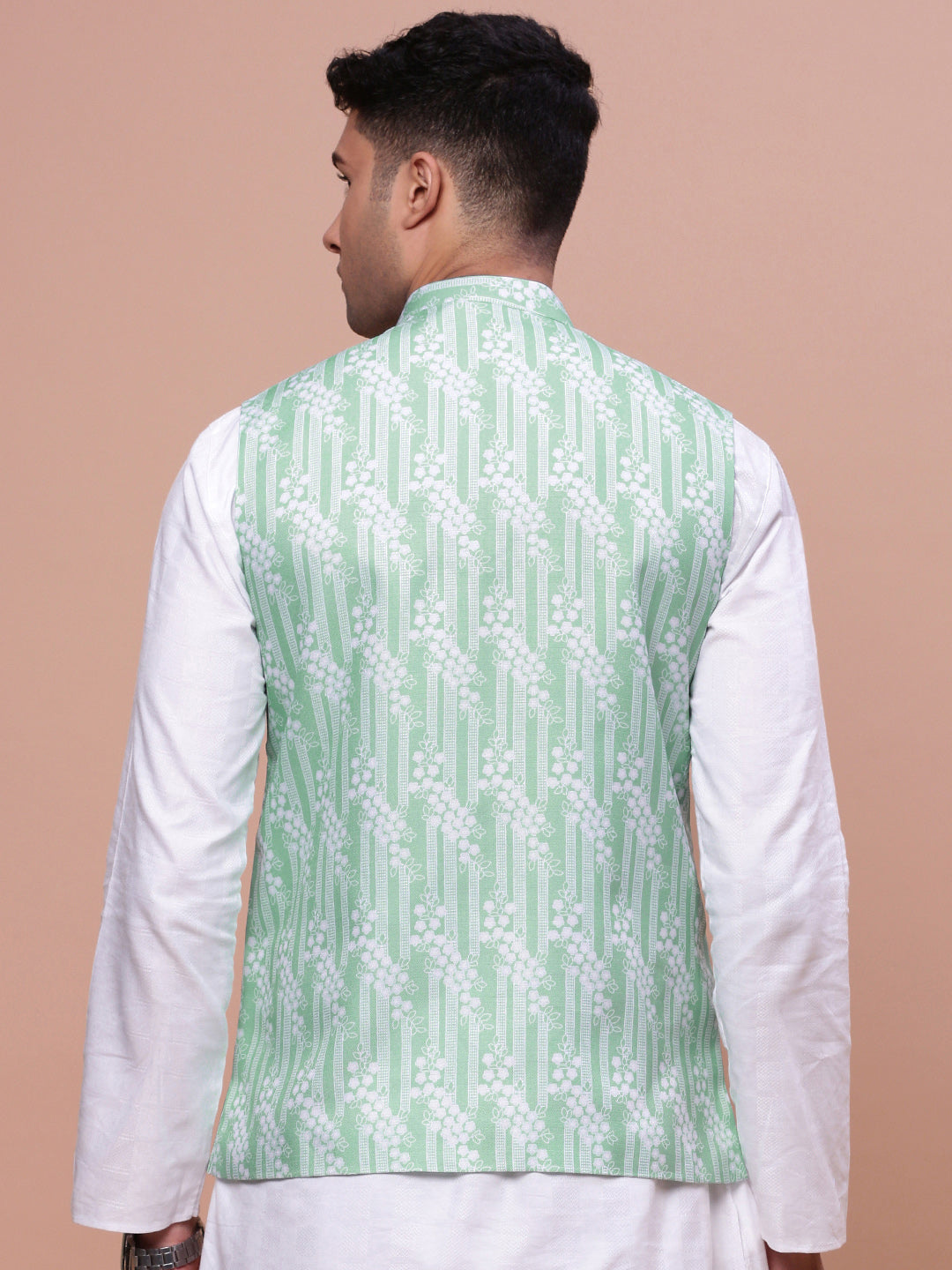 Men Solid Green Slim Fit Nehru Jacket