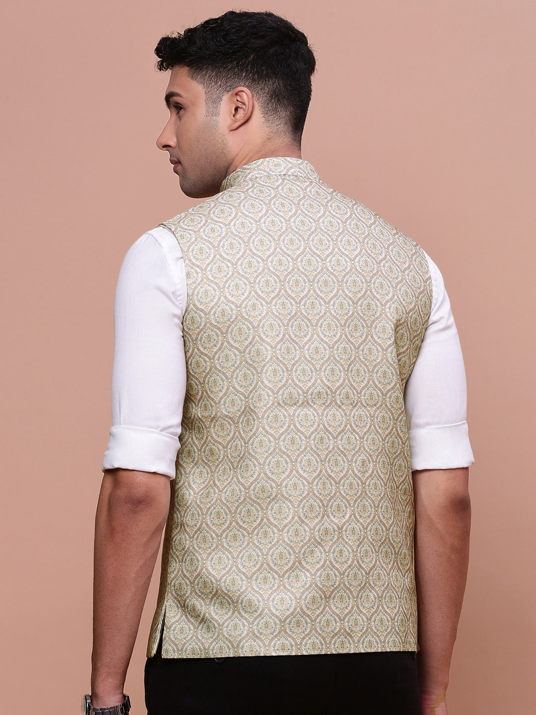 Men Solid Green Slim Fit Nehru Jacket