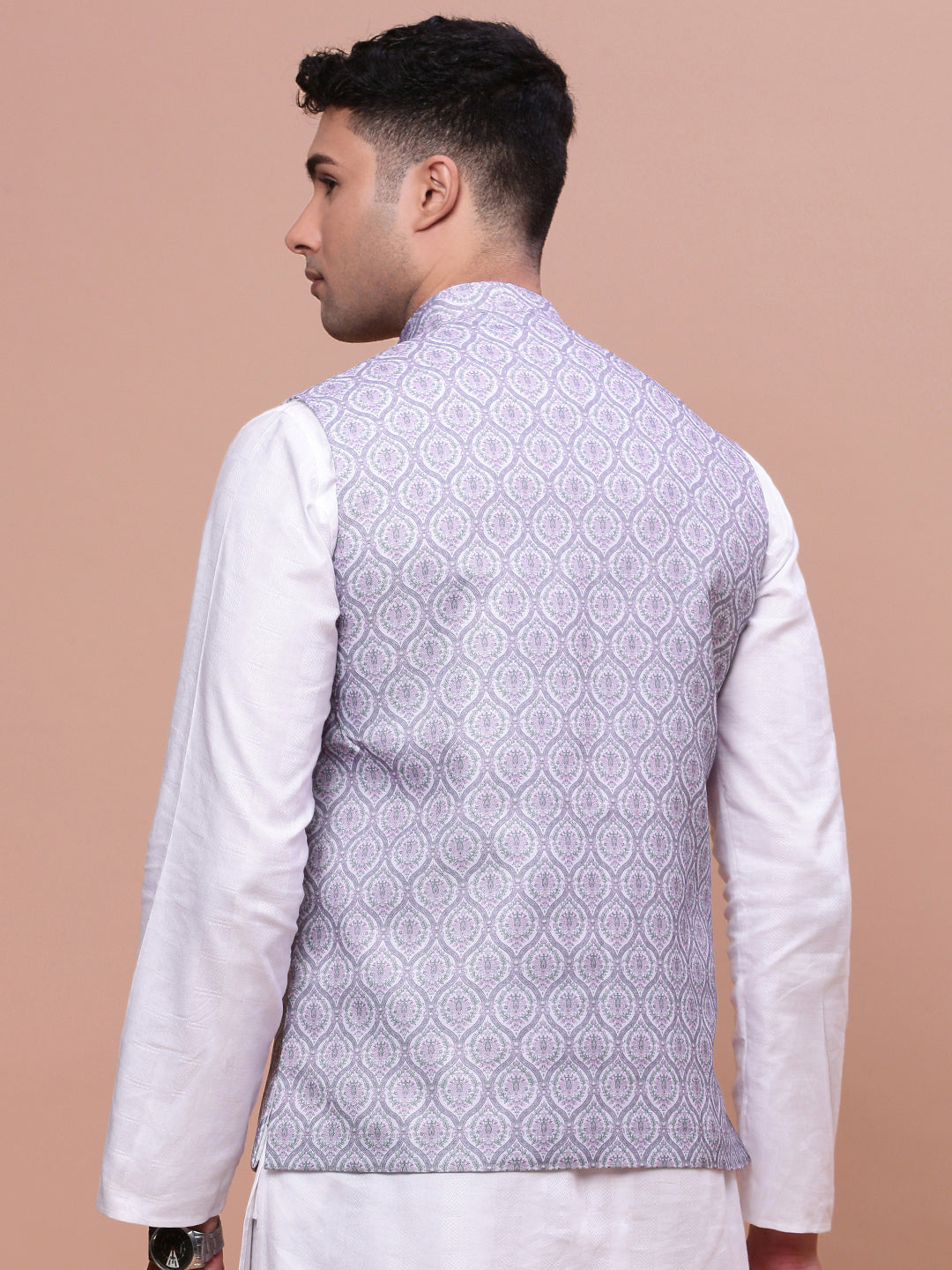 Men Solid Lavender Slim Fit Nehru Jacket