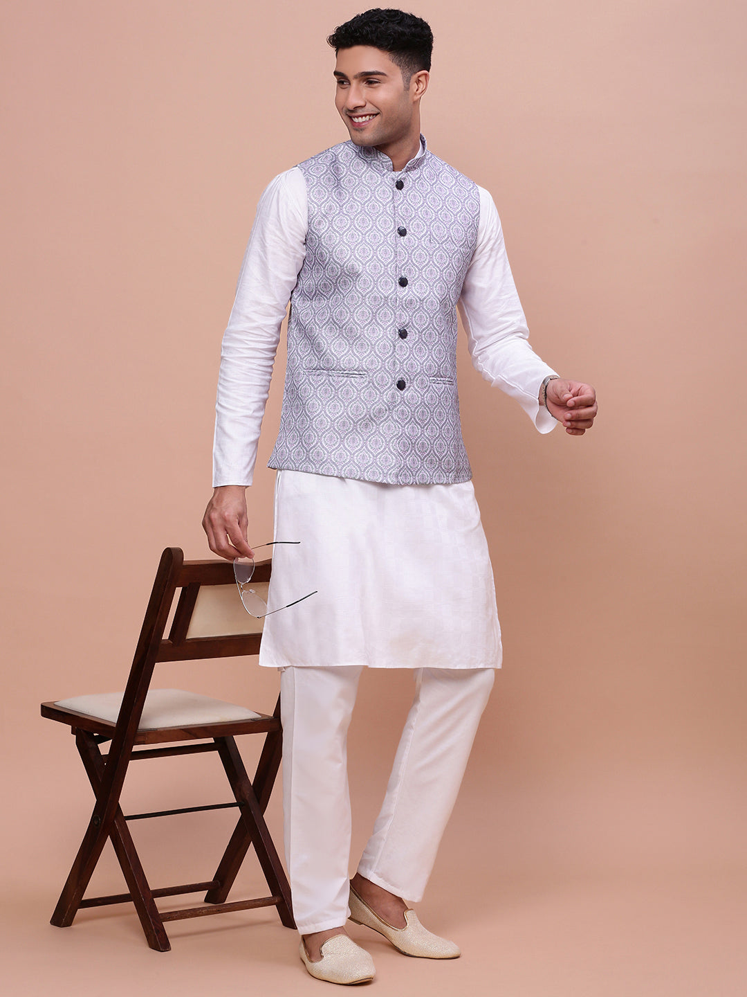 Men Solid Lavender Slim Fit Nehru Jacket