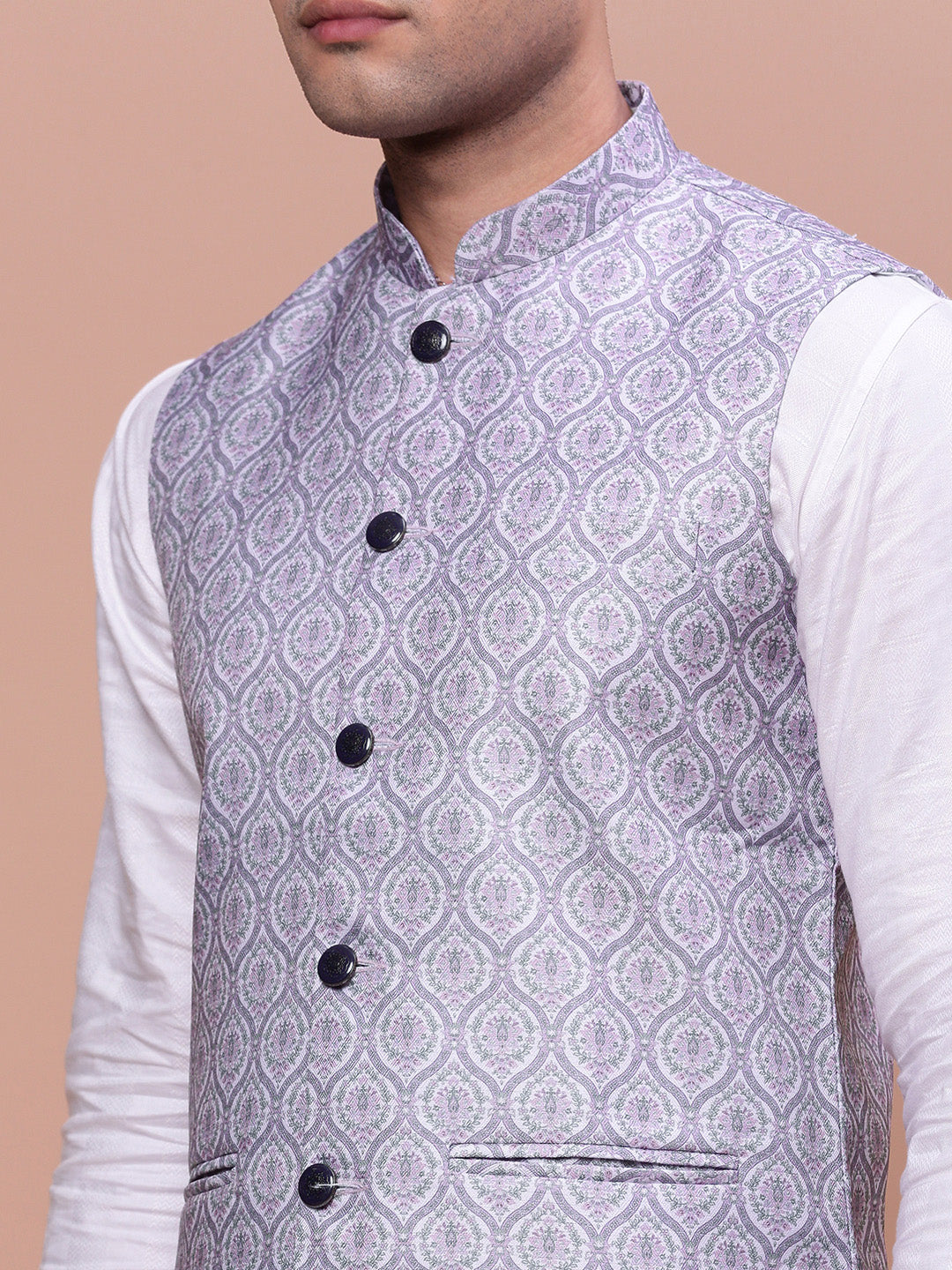 Men Solid Lavender Slim Fit Nehru Jacket