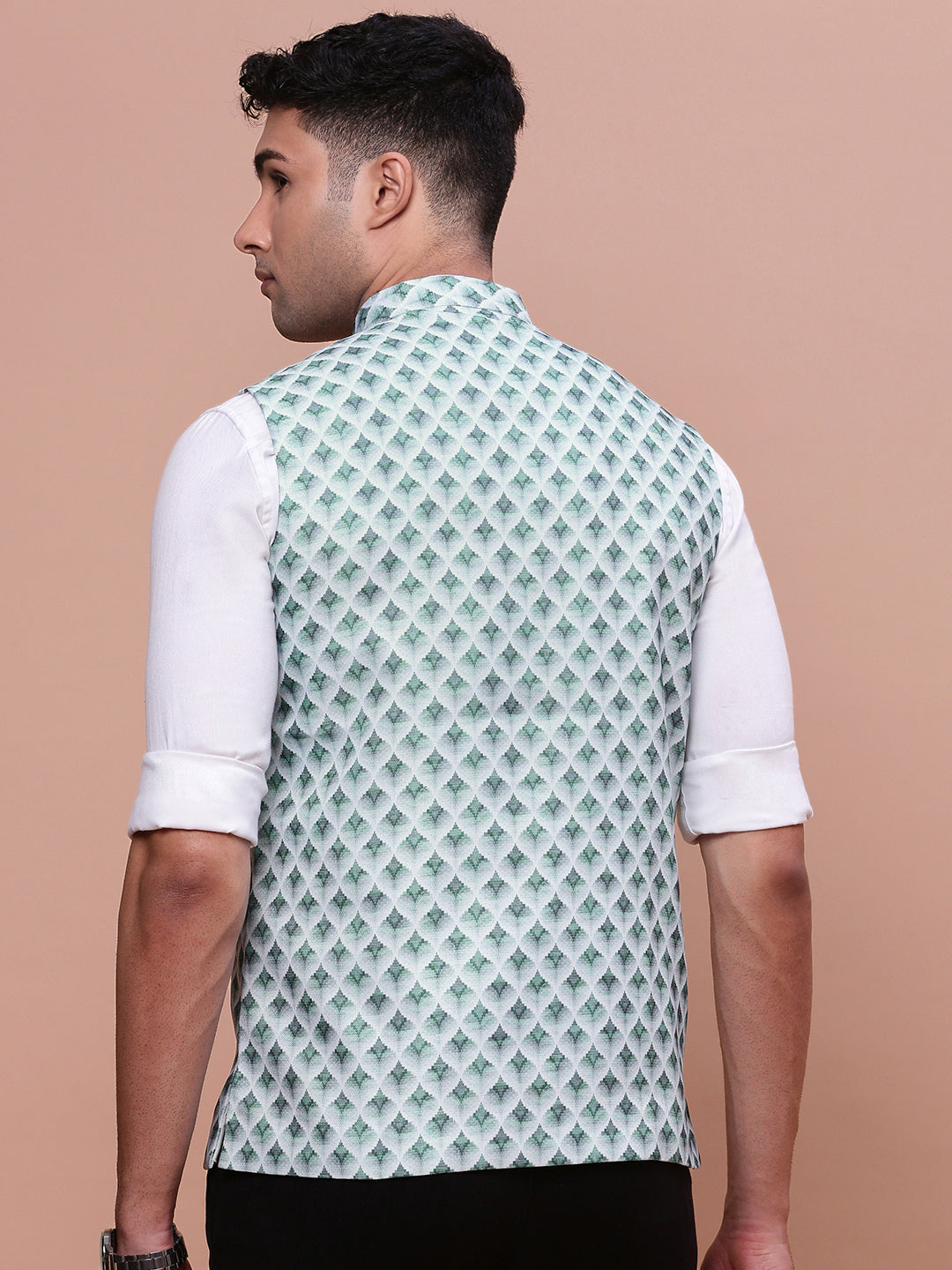 Men Solid Green Slim Fit Nehru Jacket