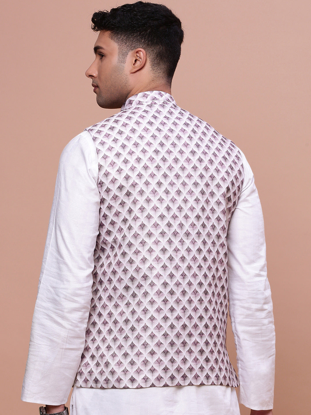 Men Solid Pink Slim Fit Nehru Jacket