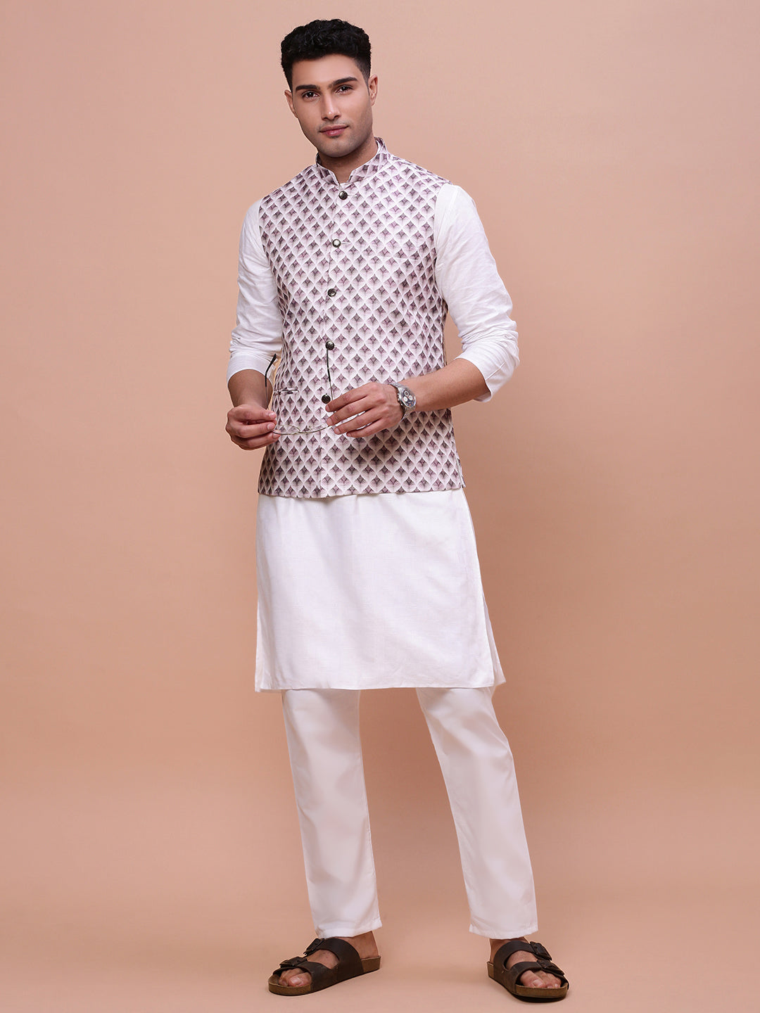 Men Solid Pink Slim Fit Nehru Jacket