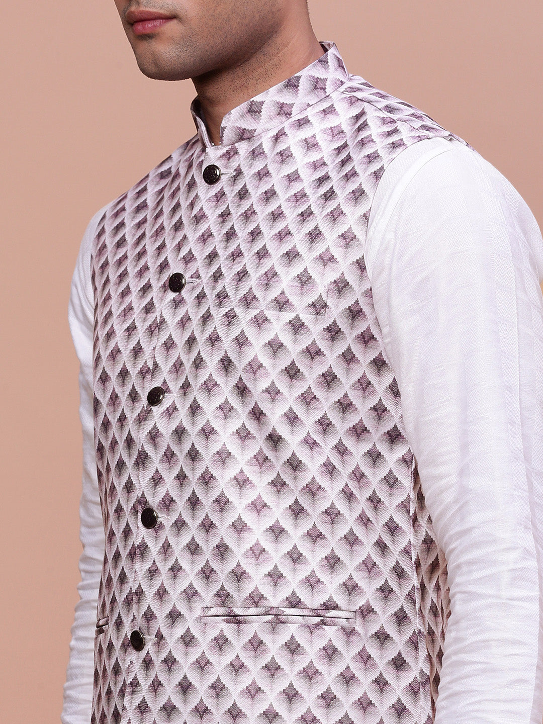 Men Solid Pink Slim Fit Nehru Jacket