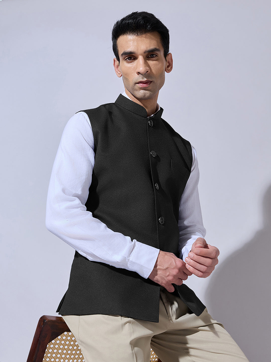 Men's Solid Black Nehru Jacket