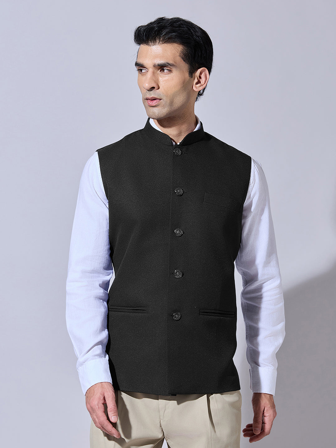 Men's Solid Black Nehru Jacket